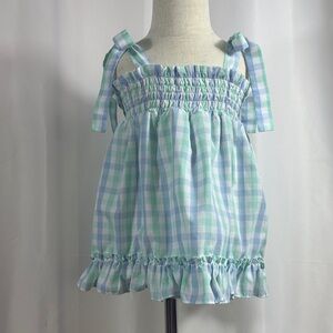 Charming Blue and Green Checkered Kids Dress